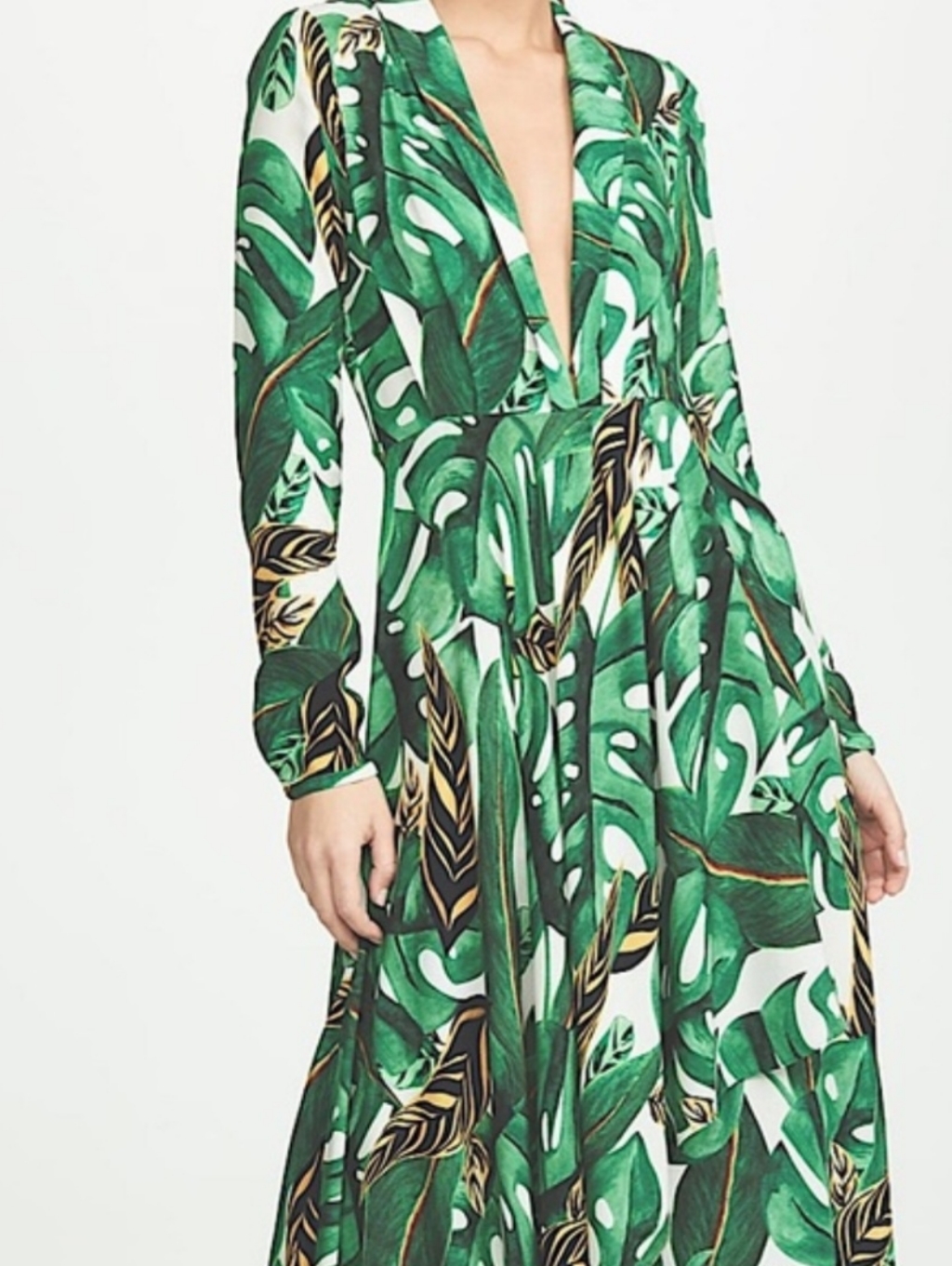 Farm Rio Green Tropical Leaf Maxi Dress